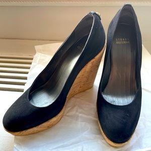 Stuart Weitzman used black suede cork wedge heels size 7.5